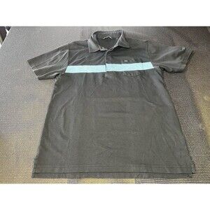 Travis Mathew Golf‎ Performance Polo Shirt Black Blue  Striped Men's Size Large